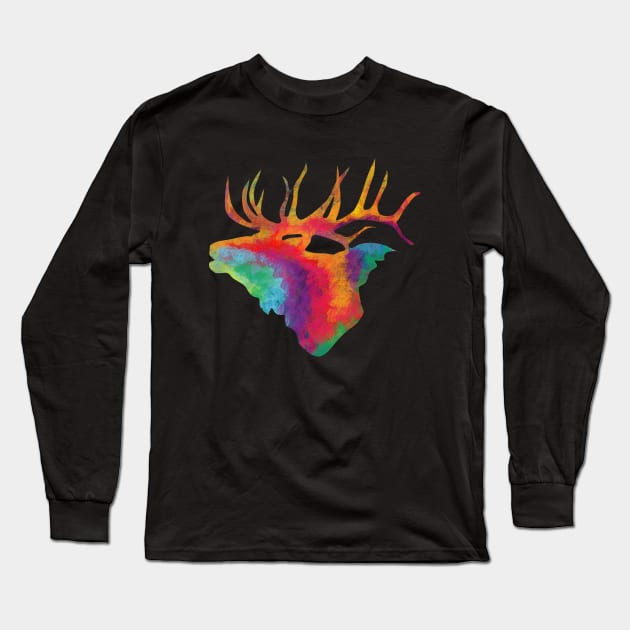 Colorful Elk Painting Long Sleeve T-Shirt by JulietLake
